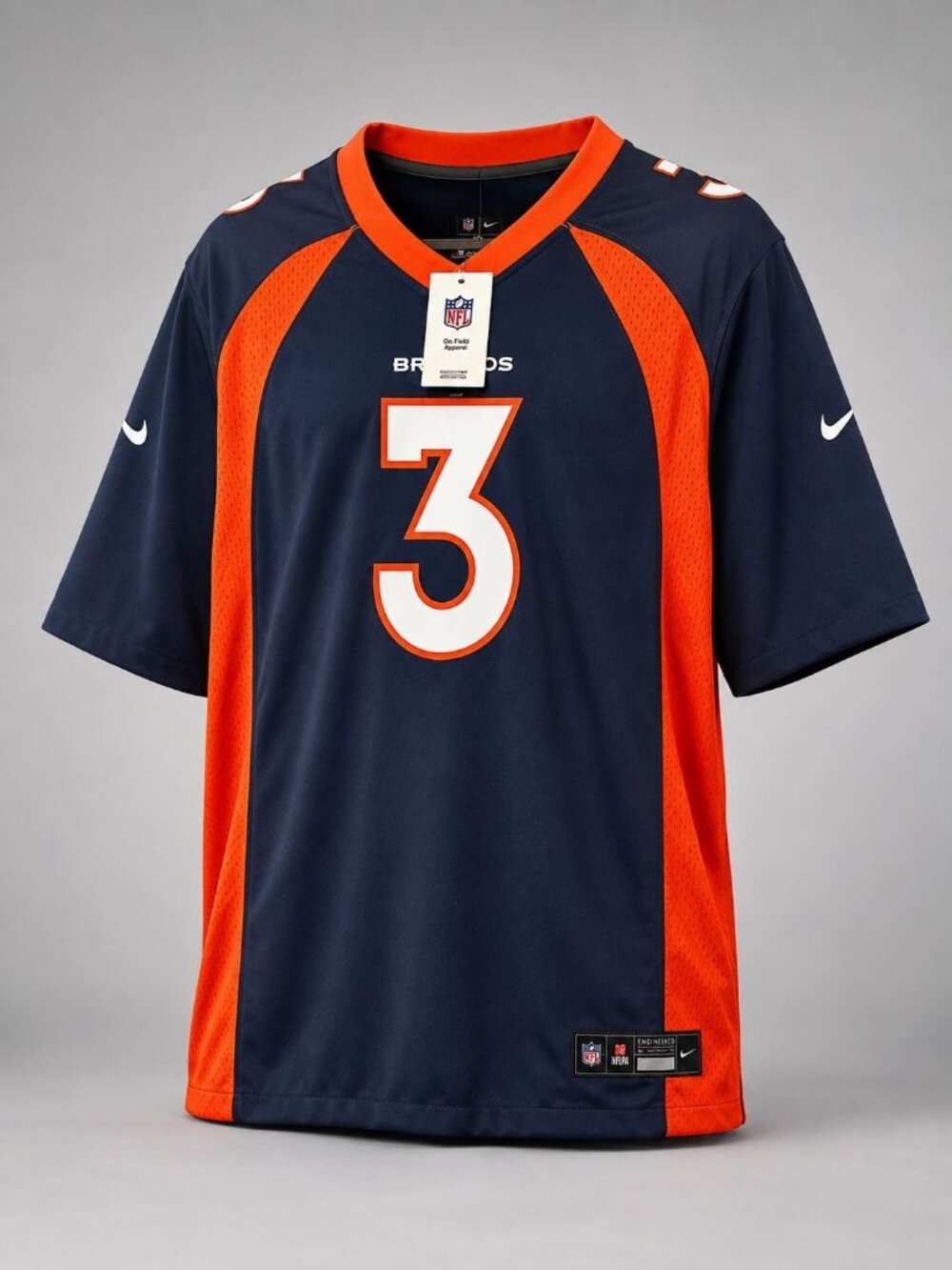 Nike Denver Broncos Mens XL Russell Wilson 3 Jersey Blue On-Field Loose Fit NWT